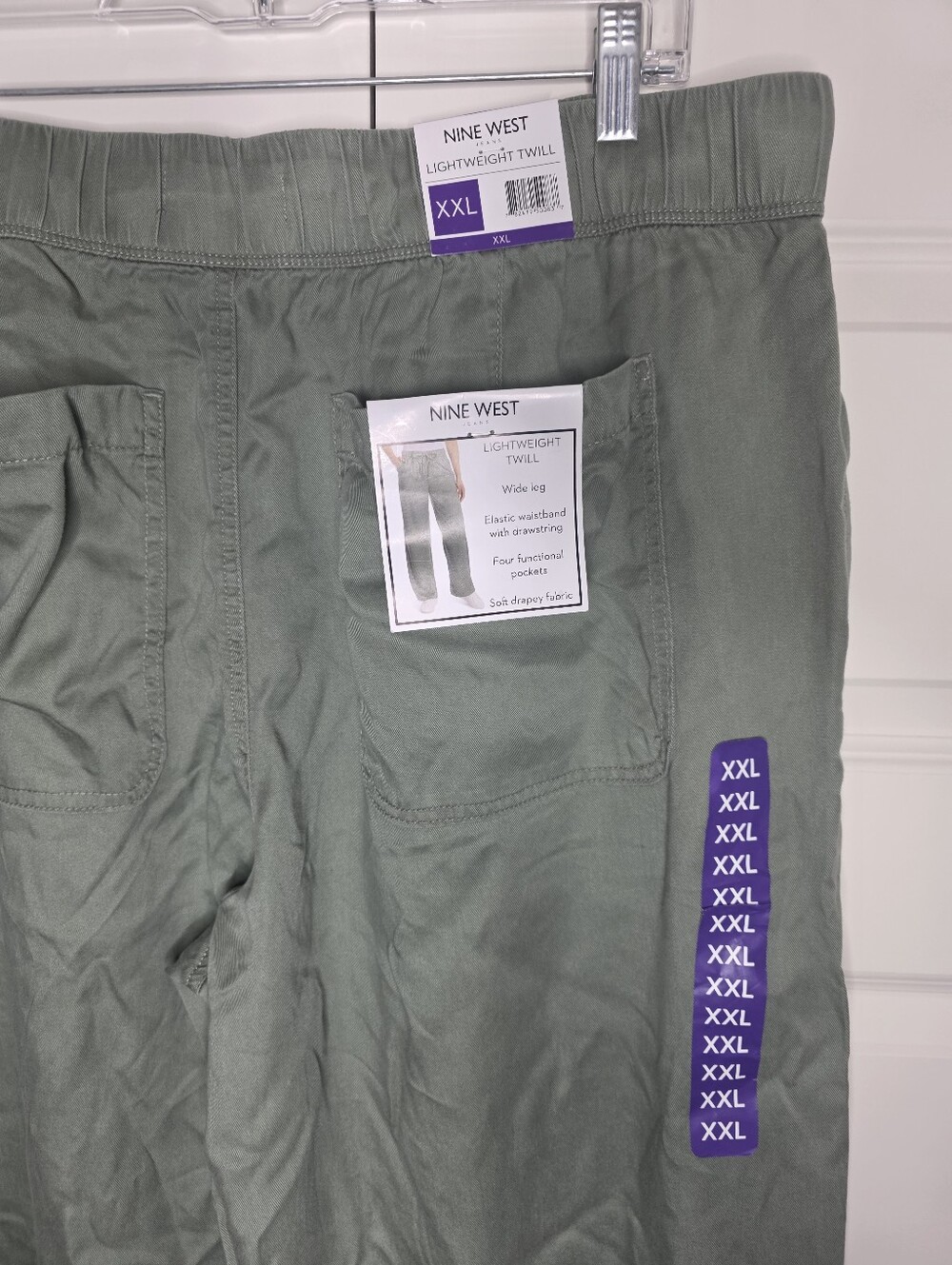 NWT Nine West XXL Womens Olive Lightweight Twill Wide Leg Pants - Picture 5 of 16